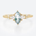 0.5ct Marquise Cut Moss Agate Ring​ Vine-Inspired Engagement Ring in Yellow Gold
