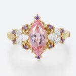 1ct Marquise Cut Pink Sapphire Ring Vintage Floral Inspired Engagement Ring in Yellow Gold