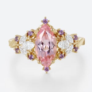 1ct Marquise Cut Pink Sapphire Ring Vintage Floral Inspired Engagement Ring in Yellow Gold