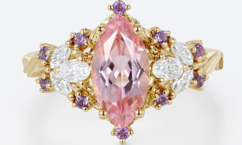 1ct Marquise Cut Pink Sapphire Ring Vintage Floral Inspired Engagement Ring in Yellow Gold