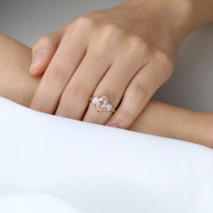 1ct Marquise Cut Pink Sapphire Ring Vintage Floral Inspired Engagement Ring in Yellow Gold