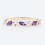 Marquise & Round Cut Amethyst Ring​ 0.37ct Anniversary Wedding Band in Yellow Gold