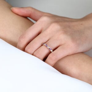 Marquise & Round Cut Amethyst Ring​ 0.37ct Anniversary Wedding Band in Yellow Gold