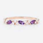 Marquise & Round Cut Amethyst Ring​ 0.37ct Anniversary Wedding Band in Rose Gold