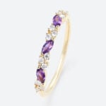 Marquise & Round Cut Amethyst Ring​ 0.37ct Anniversary Wedding Band in Yellow Gold