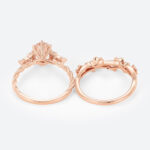 Oval Cut Morganite Engagement Ring Set Twisted Halo Bridal Ring with Floral Stackable Wedding Band in Rose Gold