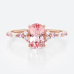 1.8ct Oval Pink Sapphire Engagement Ring with Moissanite Accents Timeless Bridal Ring in Rose Gold
