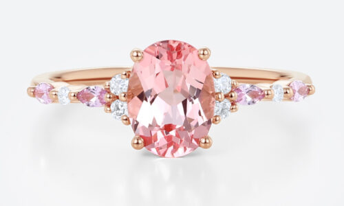 1.8ct Oval Pink Sapphire Engagement Ring with Moissanite Accents Timeless Bridal Ring in Rose Gold