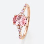 1.8ct Oval Pink Sapphire Engagement Ring with Moissanite Accents Timeless Bridal Ring in Rose Gold