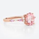 1.8ct Oval Pink Sapphire Engagement Ring with Moissanite Accents Timeless Bridal Ring in Rose Gold