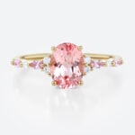 1.8ct Oval Pink Sapphire Engagement Ring with Moissanite Accents Timeless Bridal Ring in Yellow Gold