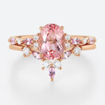 1.8ct Oval Cut Pink Sapphire Ring Set with Diamond Accents Bridal Set in Rose Gold