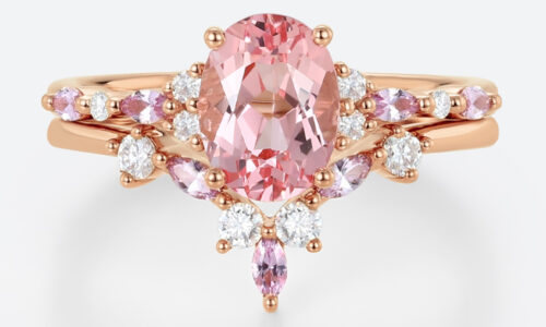 1.8ct Oval Cut Pink Sapphire Ring Set with Diamond Accents Bridal Set in Rose Gold