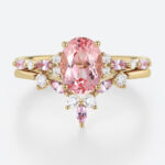 1.8ct Oval Cut Pink Sapphire Ring Set with Diamond Accents Bridal Set in Yellow Gold