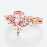 1.8ct Oval Cut Pink Sapphire Ring Set with Diamond Accents Bridal Set in Rose Gold