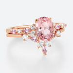 1.8ct Oval Cut Pink Sapphire Ring Set with Diamond Accents Bridal Set in Rose Gold