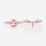 1.8ct Oval Cut Pink Sapphire Ring Set with Diamond Accents Bridal Set in Rose Gold