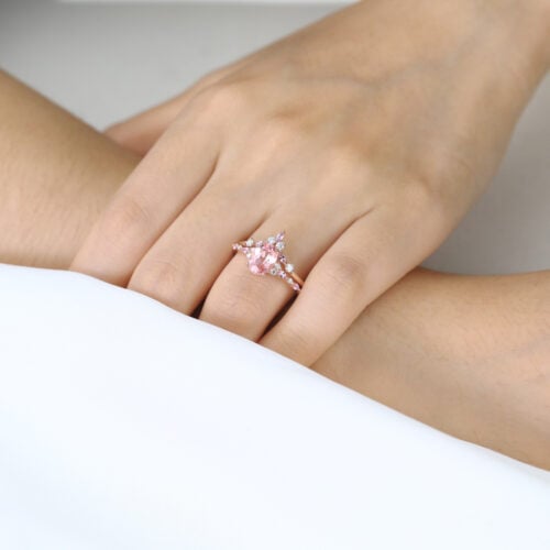 1.8ct Oval Cut Pink Sapphire Ring Set with Diamond Accents Bridal Set in Rose Gold