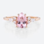 1ct Pear Morganite Engagement Ring Classic Cluster Bridal Rings in Rose Gold