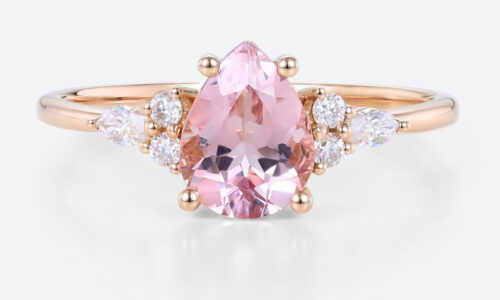 1ct Pear Morganite Engagement Ring Classic Cluster Bridal Rings in Rose Gold