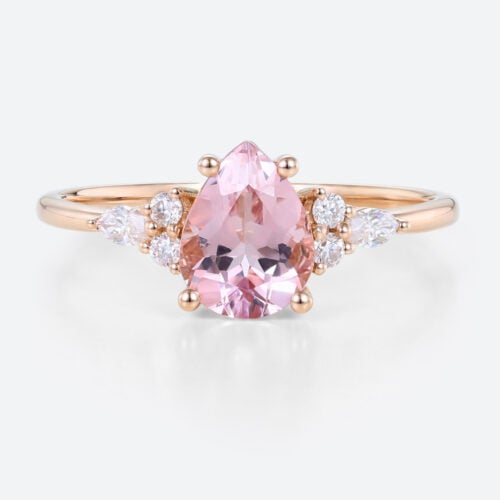 1ct Pear Morganite Engagement Ring Classic Cluster Bridal Rings in Rose Gold
