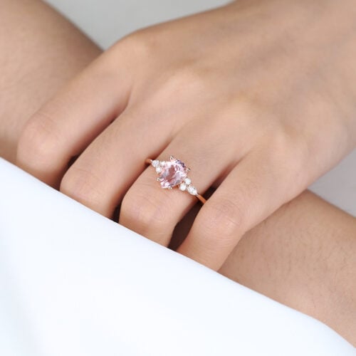 1ct Pear Morganite Engagement Ring Classic Cluster Bridal Rings in Rose Gold
