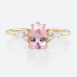 1ct Pear Morganite Engagement Ring Classic Cluster Bridal Rings in Yellow Gold