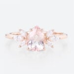 1ct Pear Cut Morganite Engagement Ring Flower Side Stones Bridal Ring in Rose Gold