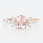 1ct Pear Cut Morganite Engagement Ring Flower Side Stones Bridal Ring in Yellow Gold