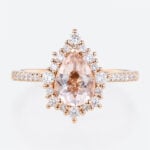 1ct Pear Cut Morganite Halo Engagement Ring with Pavé Accents in Rose Gold