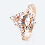 1ct Pear Cut Morganite Halo Engagement Ring with Pavé Accents in Rose Gold