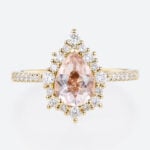 1ct Pear Cut Morganite Halo Engagement Ring with Pavé Accents in Yellow Gold