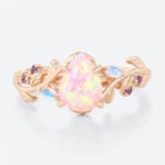 0.6ct Pear Pink Opal Rings​ Nature-Inspired Ring with Matte Finish in Rose Gold