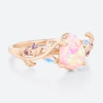 0.6ct Pear Pink Opal Rings​ Nature-Inspired Ring with Matte Finish in Rose Gold