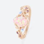 0.6ct Pear Pink Opal Rings​ Nature-Inspired Ring with Matte Finish in Rose Gold