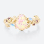 0.6ct Pear Pink Opal Rings​ Nature-Inspired Ring with Matte Finish in yellow Gold