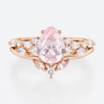 1.7ct Pear Cut Pink Sapphire Ring Set Elven-Inspired Bridal Ring Set in Rose Gold