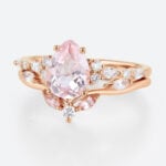 1.7ct Pear Cut Pink Sapphire Ring Set Elven-Inspired Bridal Ring Set in Rose Gold