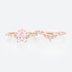 1.7ct Pear Cut Pink Sapphire Ring Set Elven-Inspired Bridal Ring Set in Rose Gold