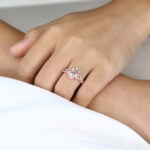 1.7ct Pear Cut Pink Sapphire Ring Set Elven-Inspired Bridal Ring Set in Rose Gold