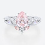 1.7ct Pear Cut Pink Sapphire Ring Set Elven-Inspired Bridal Ring Set in White Gold
