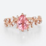 1.7ct Pear Cut Pink Sapphire Engagement Ring Botanical Bridal Ring in Rose Gold