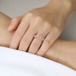 1.7ct Pear Cut Pink Sapphire Engagement Ring Botanical Bridal Ring in Rose Gold