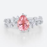 1.7ct Pear Cut Pink Sapphire Engagement Rings Botanical Bridal Ring in White Gold