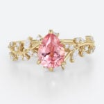 1.7ct Pear Cut Pink Sapphire Engagement Rings Botanical Bridal Ring in Yellow Gold