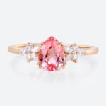 1.2ct Pear Cut Pink Sapphire Ring Floral Cluster Engagement Bridal Ring in Rose Gold