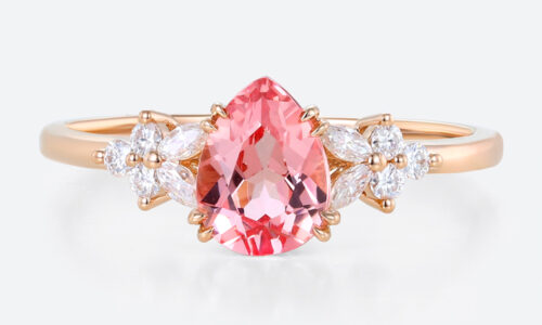 1.2ct Pear Cut Pink Sapphire Ring Floral Cluster Engagement Bridal Ring in Rose Gold