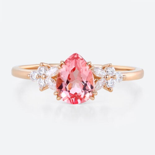 1.2ct Pear Cut Pink Sapphire Ring Floral Cluster Engagement Bridal Ring in Rose Gold