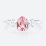 1.2ct Pear Cut Pink Sapphire Ring Floral Cluster Engagement Bridal Ring in White Gold