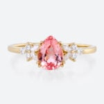 1.2ct Pear Cut Pink Sapphire Ring Floral Cluster Engagement Bridal Ring in Yellow Gold